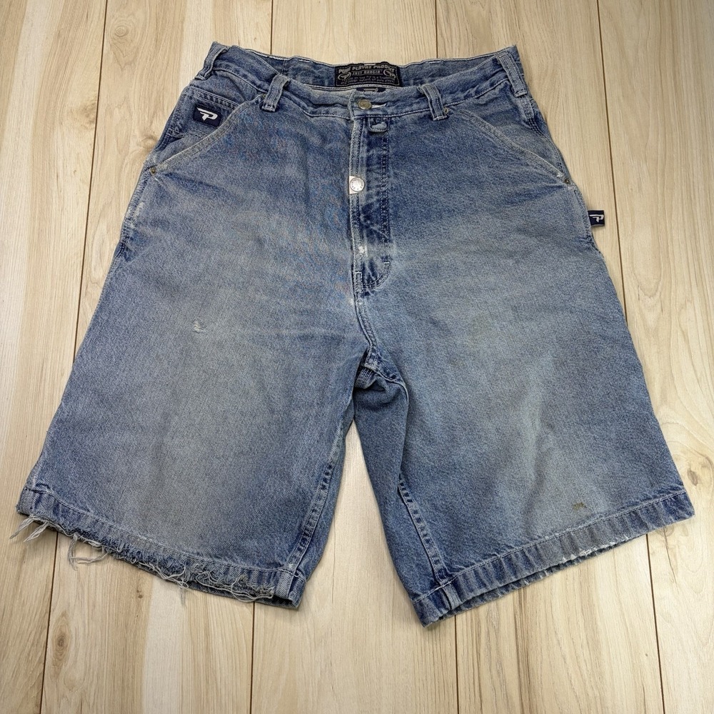 Pure Playaz Denim Y2K Jorts Baggy Carpentry Work Cargo Shorts Mens 32x12.5 Blue